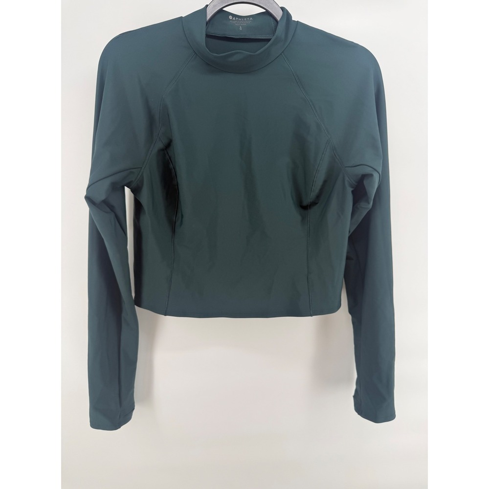 Athleta Women Green Long Sleeve Rash Guard Mock Neck Crop Swim Top Large